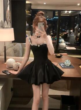 SYJ/舒衣家赫本风气质重工镶钻吊带连衣裙女夏季甜美公主蓬蓬短裙