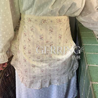 GR Green Korean-style country floral apron for household cleaning, retro flower shop and restaurant anti-stain waist work clothes thumbnail 3