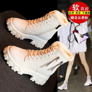 正品俏大东真皮雪地靴女2025冬季新款防滑厚底内增高加绒加厚短靴