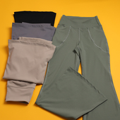 喇叭瑜伽裤 弹力紧身高腰V腰侧双兜裸感 女超显腿长腿直跑步健身裤