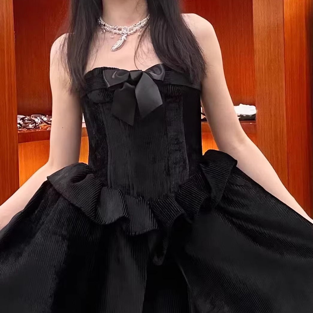 【高版本】shushu抹胸蓬蓬裙荷tong叶边裙蝴蝶结钉钻礼服sst