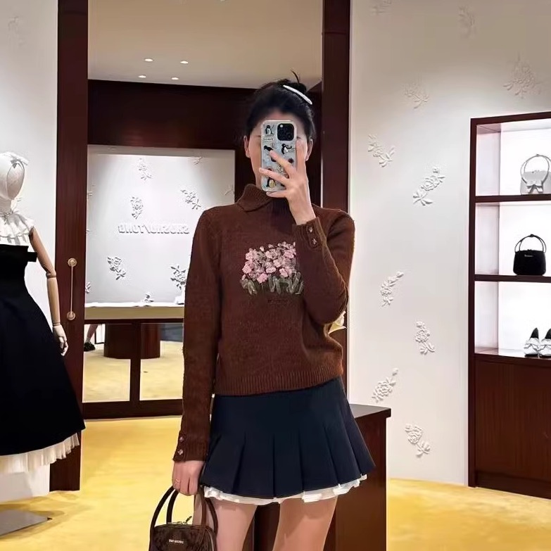 【高品质】shushu刺绣高领针织上衣tong秋冬重工刺绣针织毛衣sst