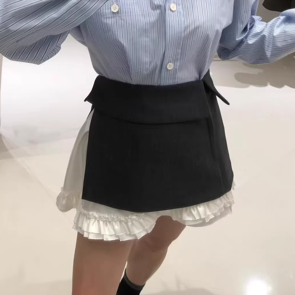 【正确版】】MARCHEN泡芙短裙双层短裙高腰显瘦不规则假两件半裙
