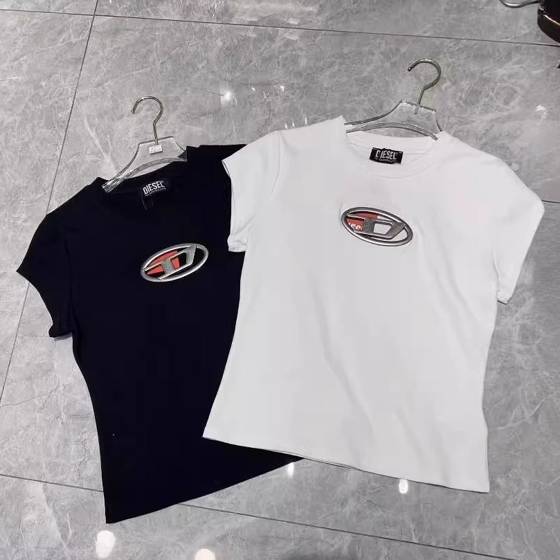 【高版本】die小众设计美式辣妹胸前字母D镂空修身短袖T恤