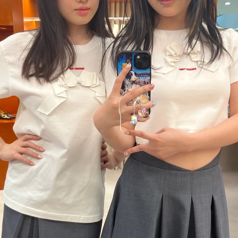 【高品质】shushu简约气质立体蝴蝶结T恤上衣长款短款百搭纯白sst