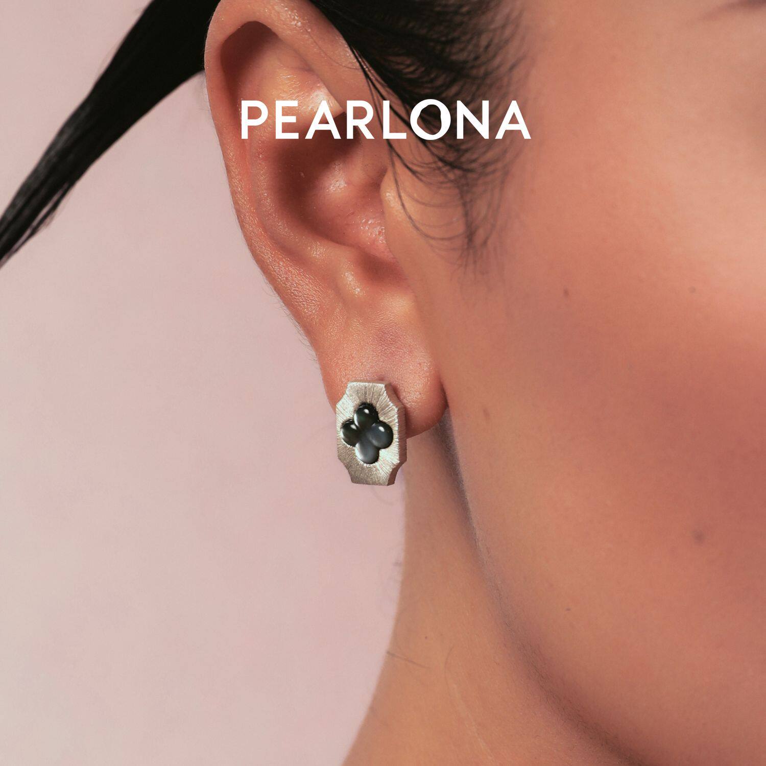 PEARLONA磐石云松小海棠窗耳钉耳饰贝母S925银拉丝新中式优雅