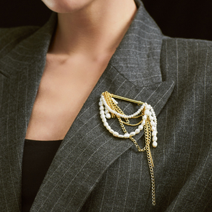 PEARLONA简单巴洛克珍珠金色胸针周深同款设计师品牌