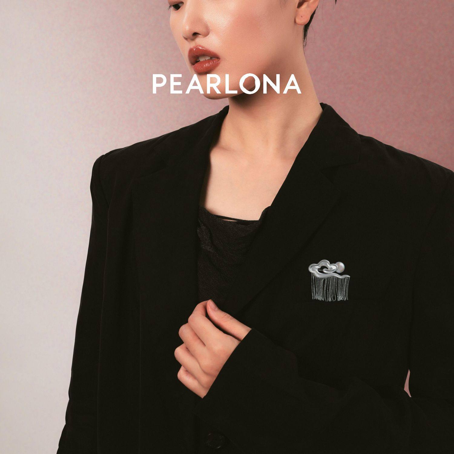 PEARLONA磐石云松-祥云明月巴洛克珍珠银流苏胸针银饰新中式男女