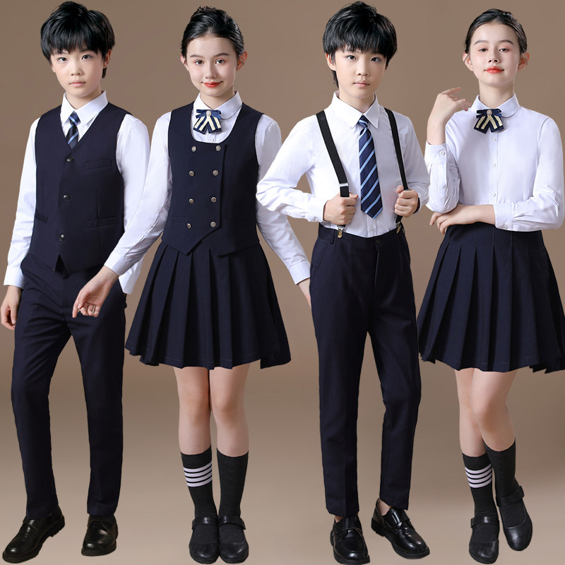 儿童大合唱演出服中小学生朗诵比赛服装学院风女童套装演讲礼服男