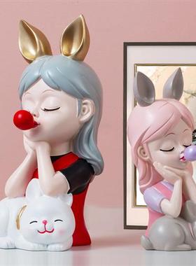 轻奢女孩摆件北欧创意客厅玄关电视柜酒柜卧室生日礼物家居装饰品