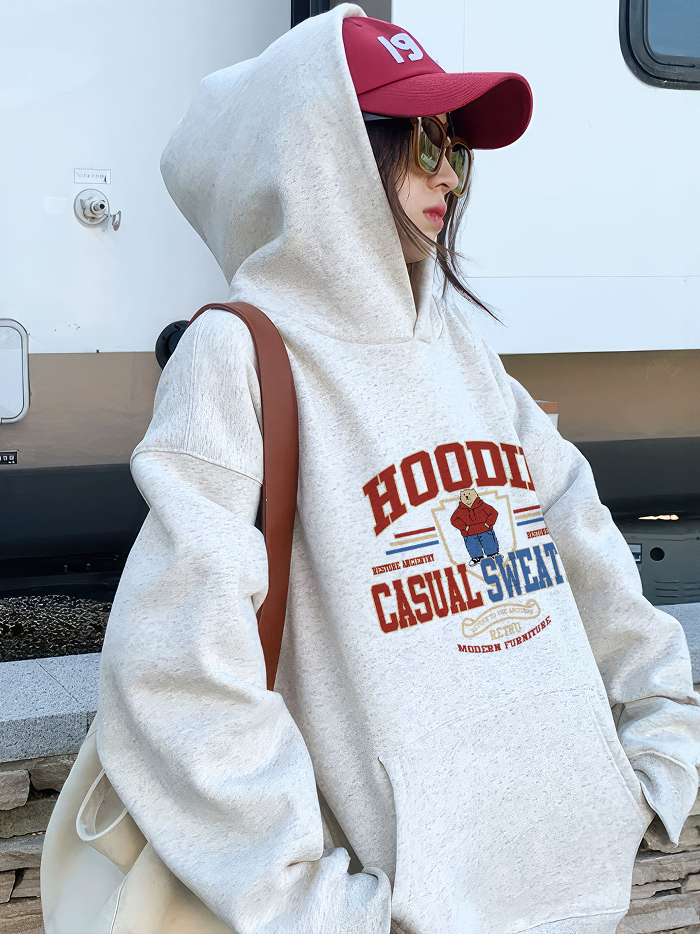 白灰色连帽卫衣女2025新款爆款秋冬季加绒加厚超好看单穿美式上衣