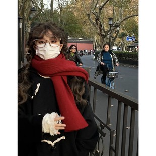 鬼怪同款红色围巾女冬季圣诞新年加厚保暖针织围脖百搭氛围感披肩