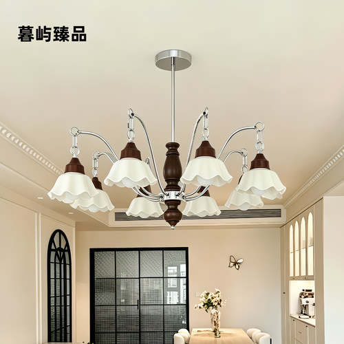 中古风客厅吊灯陶瓷木槿花全光谱
