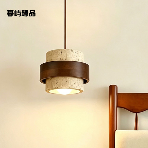 侘寂风中古黄洞石卧室床头吊灯