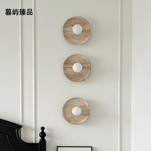 中古风壁灯黄洞石圆形卧室床头灯