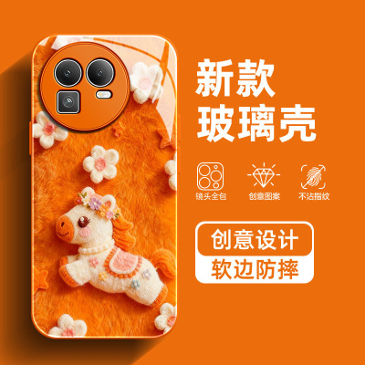 毛绒小马适用真我GT8手机壳GT7Pro马年GT6花朵GT5Pro可爱高级感GTNeo2新款防摔小众本命年玻璃保护套