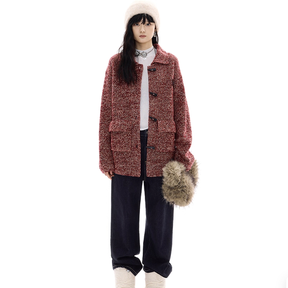 复古牛角扣羊羔绒短外套