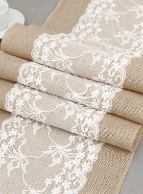 Elegant Jute Table Runner Burlap Lace Table Cloth Wedding Pa