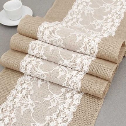 Elegant Jute Table Runner Burlap Lace Table Cloth Wedding Pa