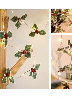 Christmas Leaf Red Fruit Copper Wire Lamp Decorative String