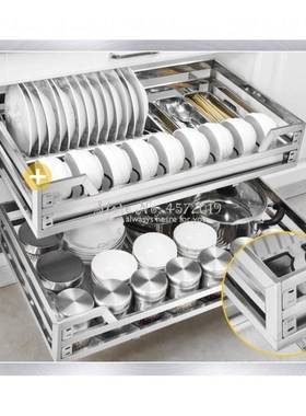 Pull basket kitchen cabinet 304 stainless steel double buffe