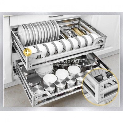 Pull basket kitchen cabinet 304 stainless steel double buffe