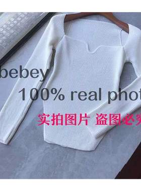 2022 new spring sexy stylish sqaure collar full sleeves knit