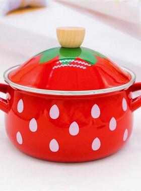 2.2L Eanmel Cooking Pot Strawberry Thickening Enamel Hot Pot