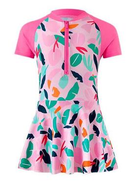 Good Front Zipper Retro One Piece Swimsuit Girls Pink Print