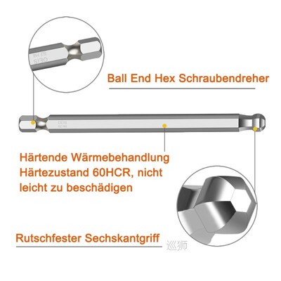 9pcs Ball End Hex Screwdriver Bits Set Metric Allen Hex Bit