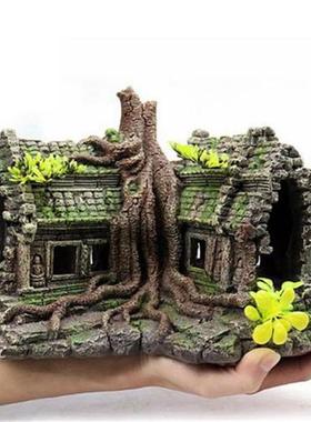 Resin Imitation Wooden Root House Ruins Aquarium Ornament Fi