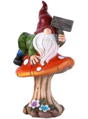 Faceless Elf Gnomes Raise Hand Welcome Sign Garden