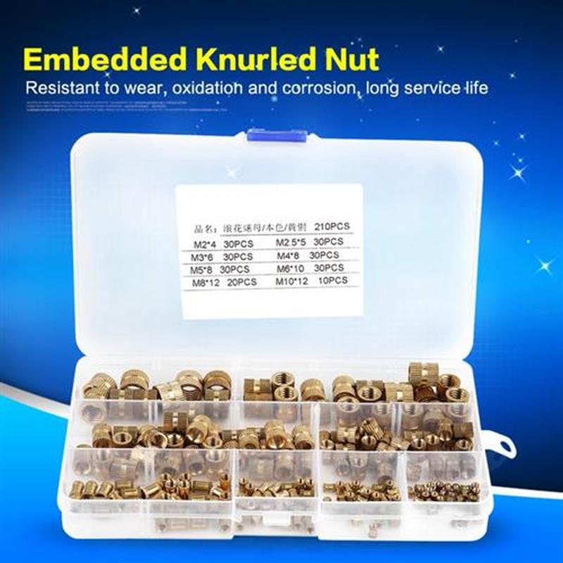 210pcs/Lot Brass Cylinder Knurled Threaded Round Insert M2 M