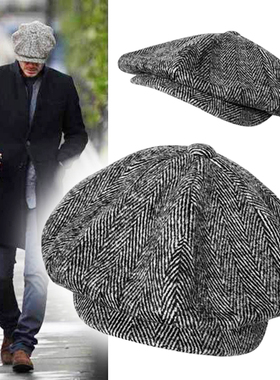 Wool Newsboy Cap Men Grey Herringbone Flat Caps Women Men Br