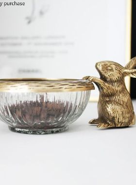 Brass Glass Bowl Rabbit Decorative Bowl Fruit Plate Salad