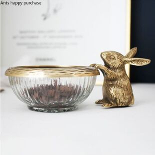 Brass Glass Bowl Rabbit Decorative Bowl Fruit Plate Salad