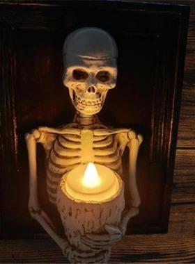 Framed 3D Skeleton Torso Holding Candle Light Halloween
