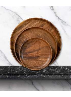 10.5-24 cm Acacia Wood Dinner Plates Unbreakable Round Wood