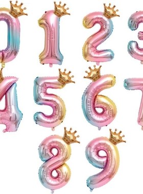 32Inch Colorful Number Foil Rainbow Balloons 0-9 Years Old K