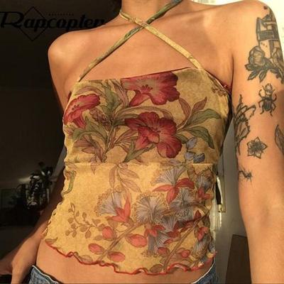 Rapcopter Floral y2k Crop Top Mesh See Through Sexy Corset T