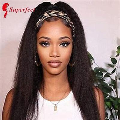 Kinky Straight Glueless Half Wigs Headband Human Hair Wig Wi