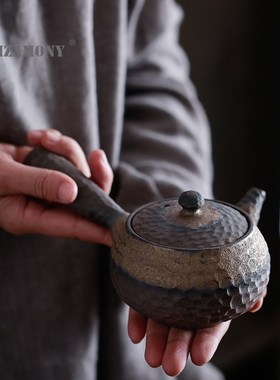 Rough pottery side handle teapot Japanese style hand-made re