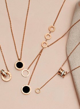 Rose Gold Roman Numeral Hanging Choker Necklace For Women Lu