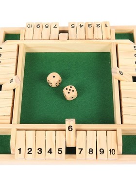Four Sided 10 Numbers Shut The Box Board Game Wooden Flap