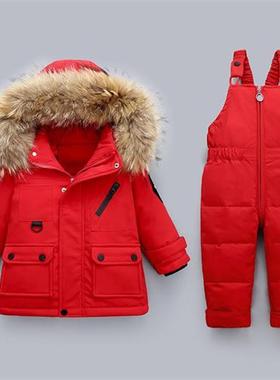2023 Winter down jacket Jumpsuit Baby Boy parka real Fur Gir