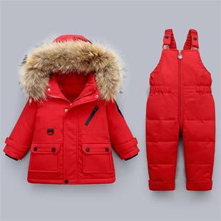 2023 Winter down jacket Jumpsuit Baby Boy parka real Fur Gir