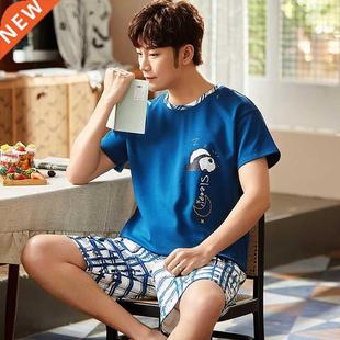 Men Summer Pajama Sets Cartoon Pijama Panda Print Pajamas Wi