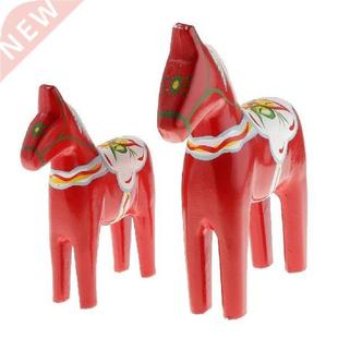 Set of 2 Dala Horse Figurine - Vintage Unfinished Wooden