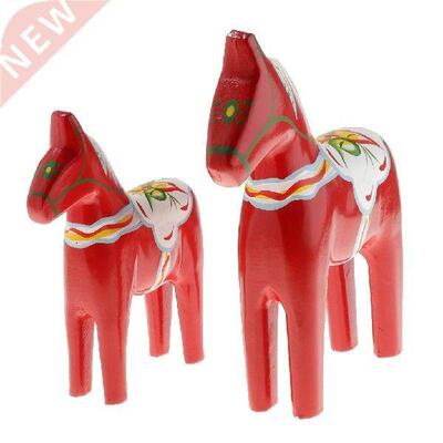 Set of 2 Dala Horse Figurine - Vintage Unfinished Wooden