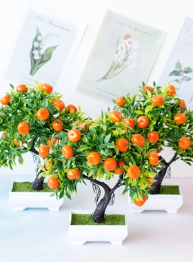 Bonsai Artificial Plants Mandarin Orange blooming Fruit Tree